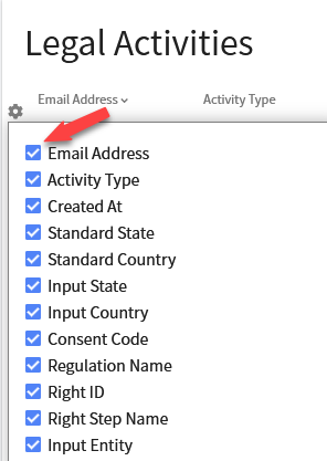 Legal Activity Vault - select columns Legal Activity Vault - select columns