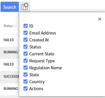 Rights Requests Column Select