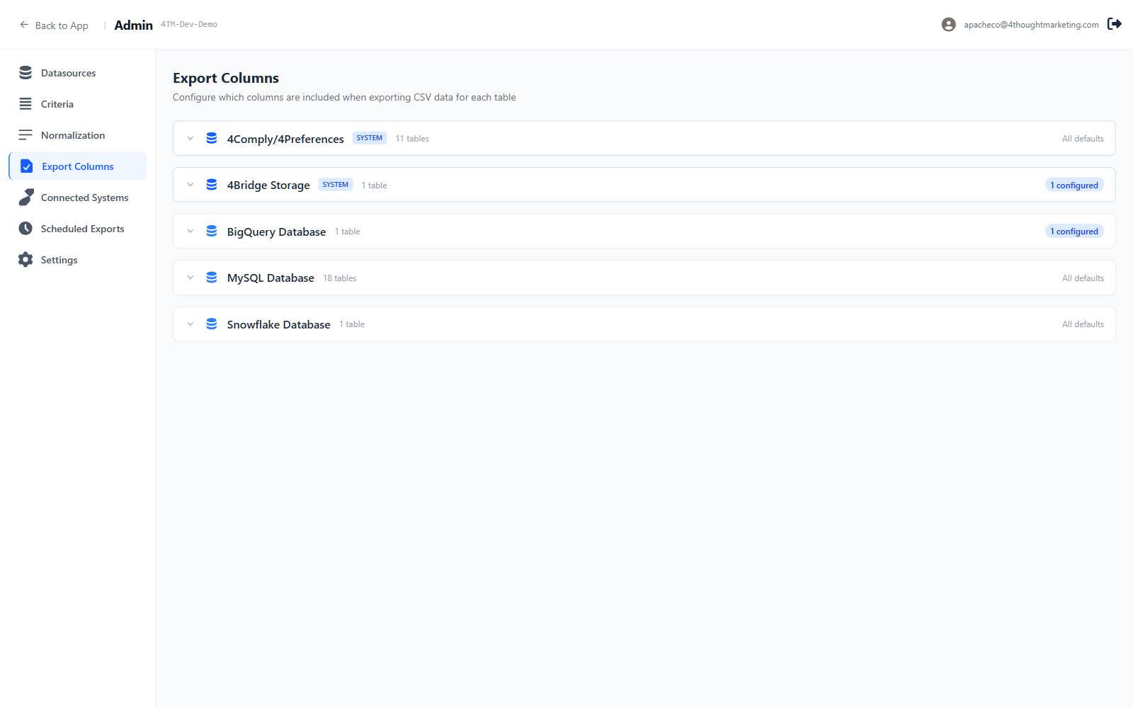 The Export Columns section