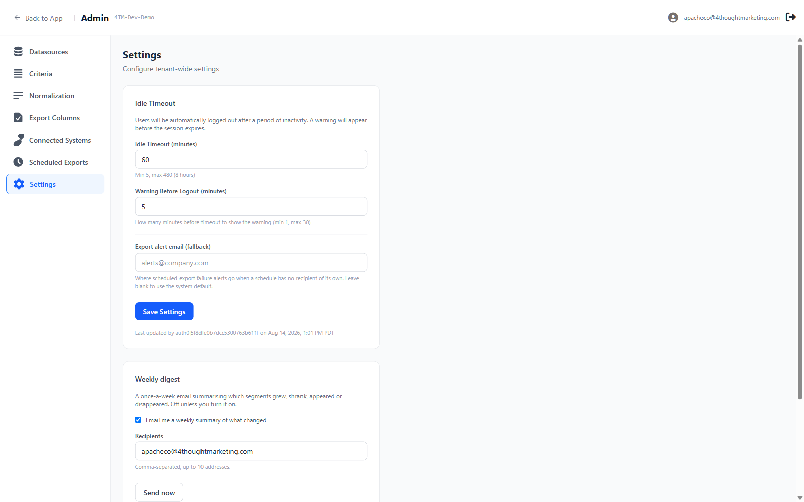 The Settings section