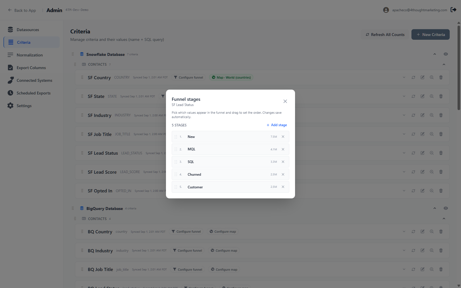 The Funnel stages editor